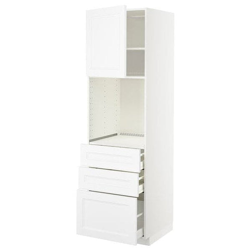 METOD / MAXIMERA - High cab f oven w door/3 drawers, white/Axstad matt white, 60x60x200 cm