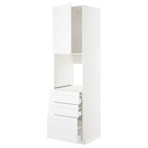 METOD / MAXIMERA - High cab f oven w door/3 drawers, white/Axstad matt white , 60x60x220 cm