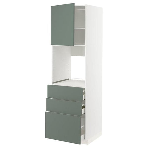METOD / MAXIMERA - High cab f oven w door/3 drawers, white/Bodarp grey-green , 60x60x200 cm