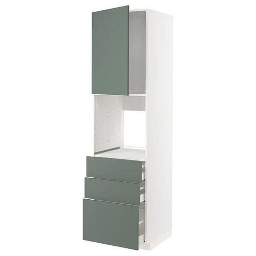 METOD / MAXIMERA - High cab f oven w door/3 drawers, white/Bodarp grey-green, 60x60x220 cm