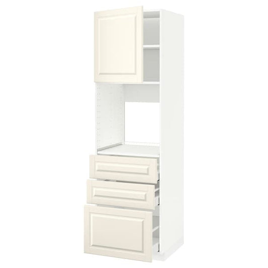 METOD / MAXIMERA - High cab f oven w door/3 drawers, white/Bodbyn off-white, 60x60x200 cm - best price from Maltashopper.com 69464766