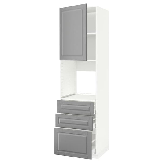 Ikea METOD / MAXIMERA - High cab f oven w door/3 drawers, white/Bodbyn grey , 60x60x220 cm