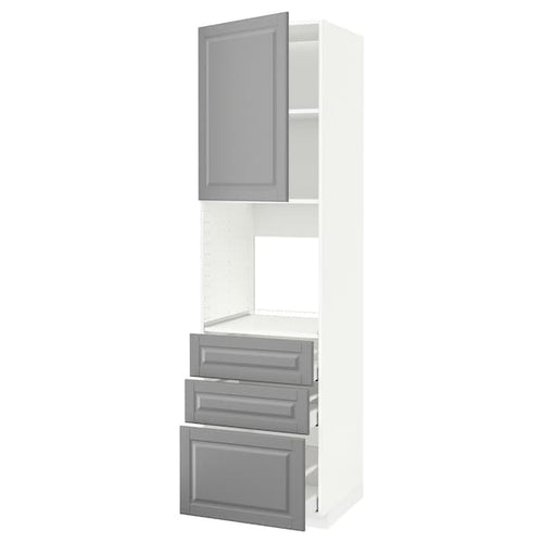 METOD / MAXIMERA - High cab f oven w door/3 drawers, white/Bodbyn grey , 60x60x220 cm