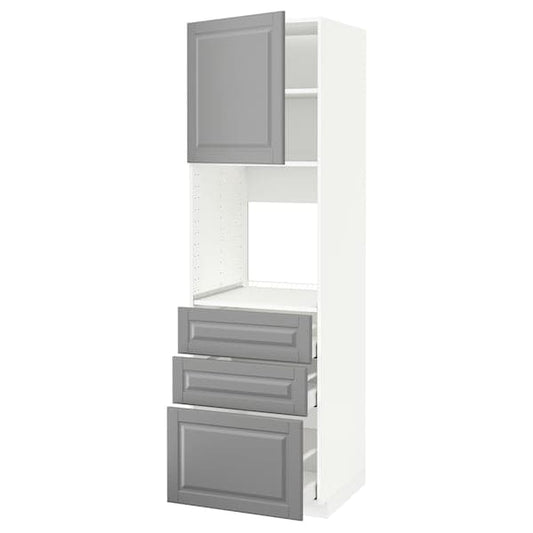 Ikea METOD / MAXIMERA - High cab f oven w door/3 drawers, white/Bodbyn grey , 60x60x200 cm