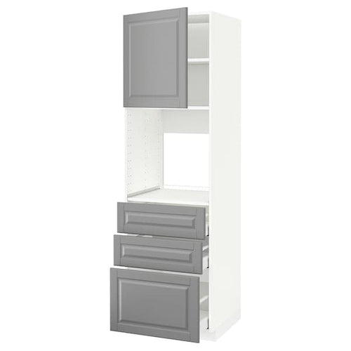 METOD / MAXIMERA - High cab f oven w door/3 drawers, white/Bodbyn grey , 60x60x200 cm