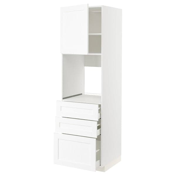 METOD / MAXIMERA - High cab f oven w door/3 drawers, white Enköping/white wood effect , 60x60x200 cm - best price from Maltashopper.com 29473353