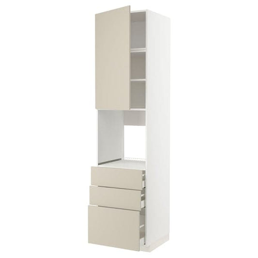 Ikea METOD / MAXIMERA - High cab f oven w door/3 drawers, white/Havstorp beige , 60x60x240 cm