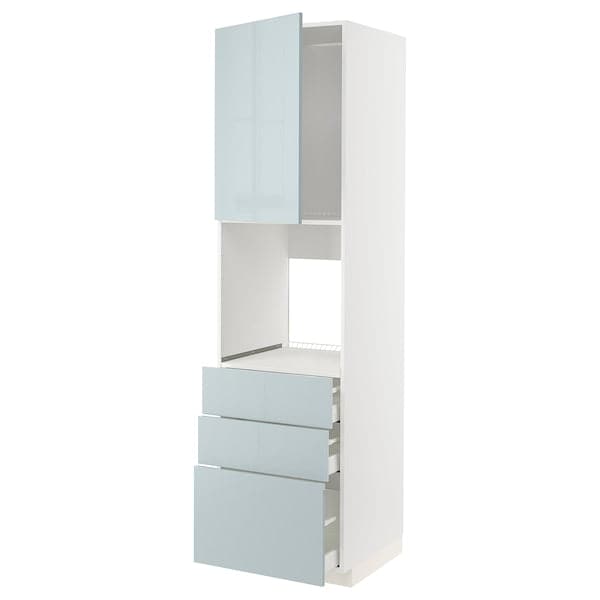METOD / MAXIMERA - High cab f oven w door/3 drawers, white/Kallarp light grey-blue , 60x60x220 cm - best price from Maltashopper.com 79479362