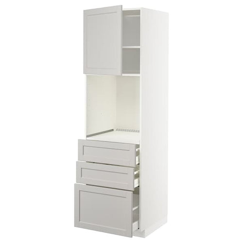 METOD / MAXIMERA high cab f oven w door/3 drawers, white/Lerhyttan light grey, 60x60x200 cm