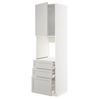 METOD / MAXIMERA - High cab f oven w door/3 drawers, white/Lerhyttan light grey , 60x60x220 cm - best price from Maltashopper.com 29459069