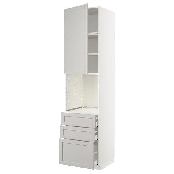 METOD / MAXIMERA - High cab f oven w door/3 drawers, white/Lerhyttan light grey , 60x60x240 cm - best price from Maltashopper.com 79468844