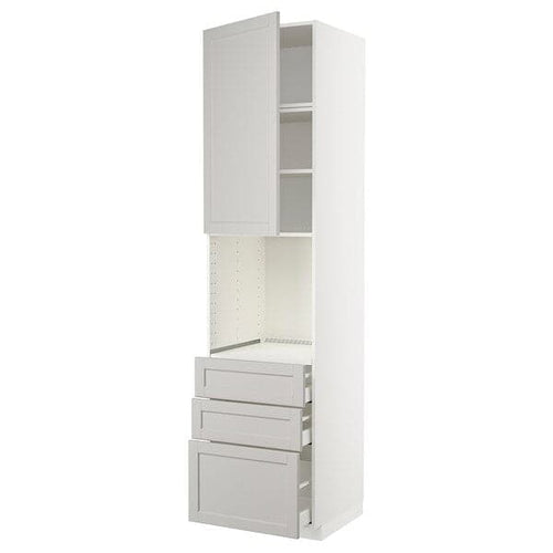 METOD / MAXIMERA - High cab f oven w door/3 drawers, white/Lerhyttan light grey , 60x60x240 cm