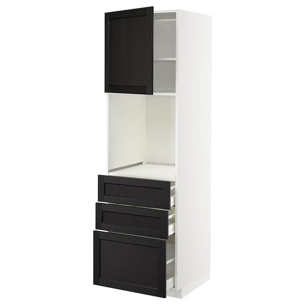 METOD / MAXIMERA - High cab f oven w door/3 drawers, white/Lerhyttan black stained , 60x60x200 cm - best price from Maltashopper.com 89464708