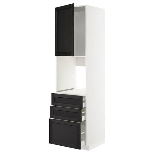 METOD / MAXIMERA - High cab f oven w door/3 drawers, white/Lerhyttan black stained , 60x60x220 cm
