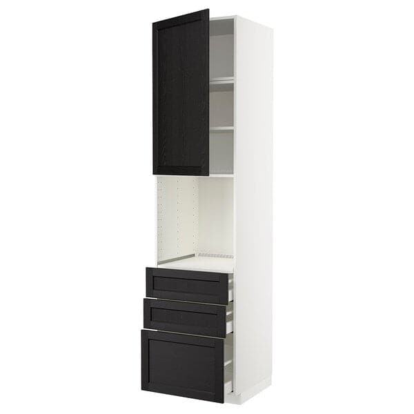 METOD / MAXIMERA - High cab f oven w door/3 drawers, white/Lerhyttan black stained , 60x60x240 cm - best price from Maltashopper.com 39456466