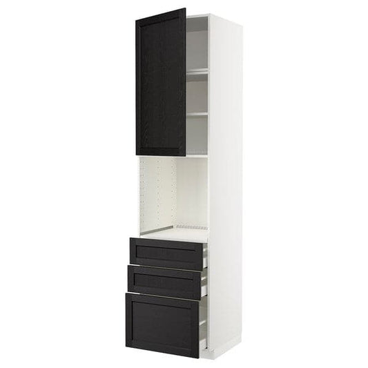 METOD / MAXIMERA - High cab f oven w door/3 drawers, white/Lerhyttan black stained , 60x60x240 cm - best price from Maltashopper.com 39456466