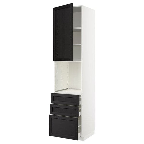 METOD / MAXIMERA - High cab f oven w door/3 drawers, white/Lerhyttan black stained , 60x60x240 cm