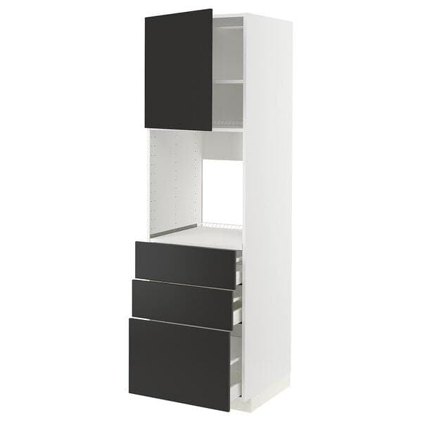 METOD / MAXIMERA - High cab f oven w door/3 drawers, white/Nickebo matt anthracite , 60x60x200 cm - best price from Maltashopper.com 39498409