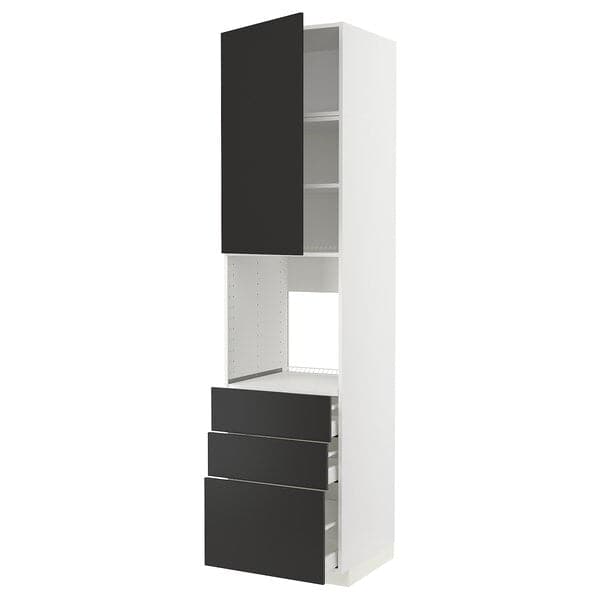 METOD / MAXIMERA - High cab f oven w door/3 drawers, white/Nickebo matt anthracite , 60x60x240 cm - best price from Maltashopper.com 79498879