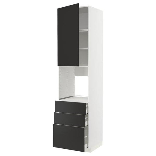 METOD / MAXIMERA - High cab f oven w door/3 drawers, white/Nickebo matt anthracite , 60x60x240 cm - best price from Maltashopper.com 79498879