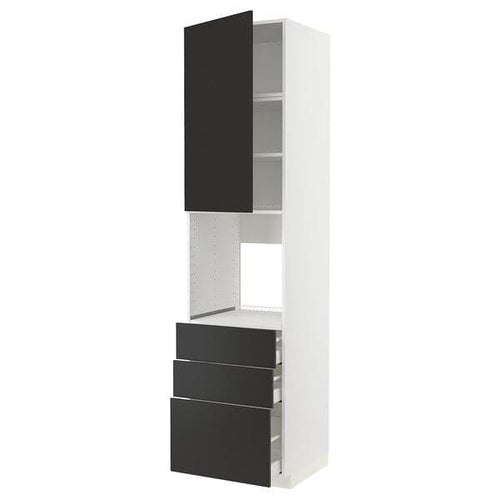 METOD / MAXIMERA - High cab f oven w door/3 drawers, white/Nickebo matt anthracite , 60x60x240 cm