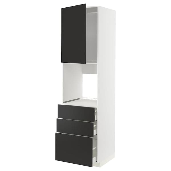 METOD / MAXIMERA - High cab f oven w door/3 drawers, white/Nickebo matt anthracite, 60x60x220 cm - best price from Maltashopper.com 69498945