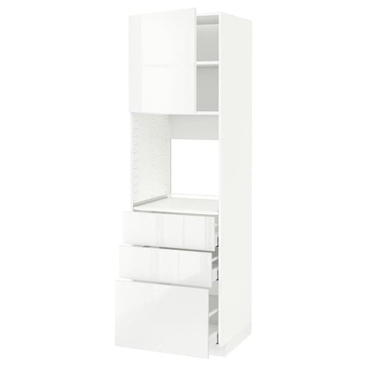 Ikea METOD / MAXIMERA - High cab f oven w door/3 drawers, white/Ringhult white, 60x60x200 cm