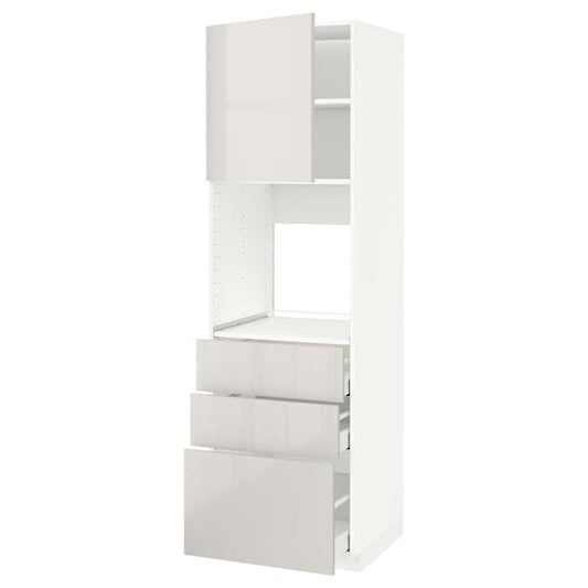 METOD / MAXIMERA - High cab f oven w door/3 drawers, white/Ringhult light grey, 60x60x200 cm - best price from Maltashopper.com 29455047
