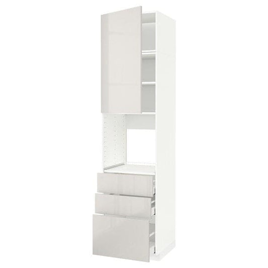 METOD / MAXIMERA - High cab f oven w door/3 drawers, white/Ringhult light grey , 60x60x240 cm - best price from Maltashopper.com 19461869