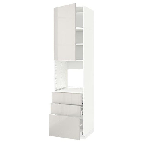 METOD / MAXIMERA high cab f oven w door/3 drawers, white/Ringhult light grey, 60x60x240 cm