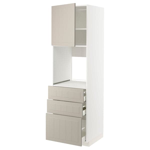 METOD / MAXIMERA - High cab f oven w door/3 drawers, white/Stensund beige , 60x60x200 cm - best price from Maltashopper.com 79465789