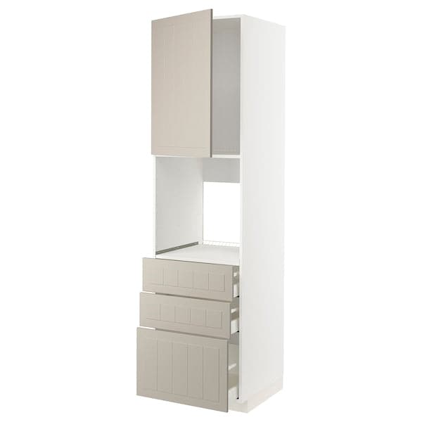 METOD / MAXIMERA - High cab f oven w door/3 drawers, white/Stensund beige , 60x60x220 cm - best price from Maltashopper.com 79456544