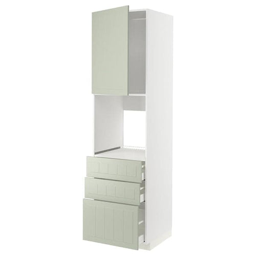 METOD / MAXIMERA - High cab f oven w door/3 drawers, white/Stensund light green , 60x60x220 cm
