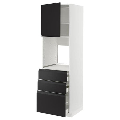 METOD / MAXIMERA - High cab f oven w door/3 drawers, white/Upplöv matt anthracite, 60x60x200 cm