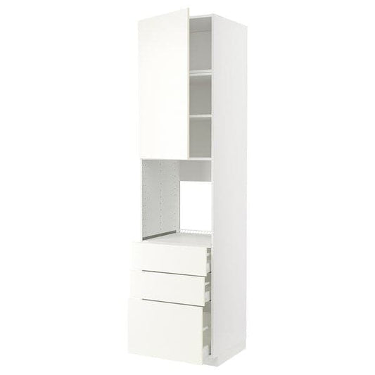 METOD / MAXIMERA - High cab f oven w door/3 drawers, white/Vallstena white , 60x60x240 cm - best price from Maltashopper.com 79507063