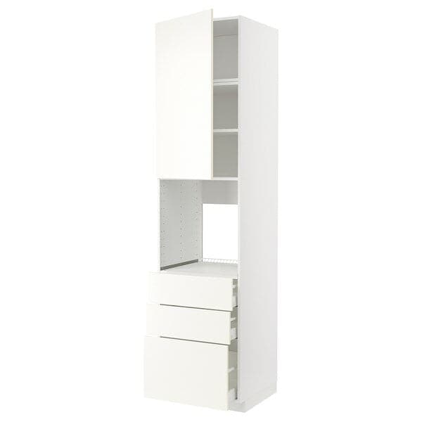 METOD / MAXIMERA - High cab f oven w door/3 drawers, white/Vallstena white , 60x60x240 cm - best price from Maltashopper.com 79507063