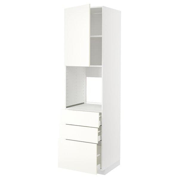 METOD / MAXIMERA - High cab f oven w door/3 drawers, white/Vallstena white, 60x60x220 cm - best price from Maltashopper.com 99507062