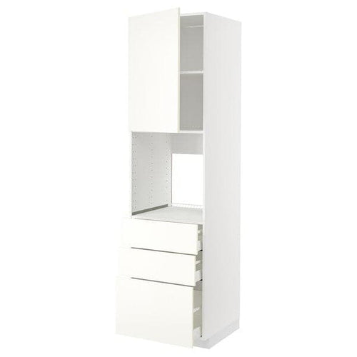 METOD / MAXIMERA - High cab f oven w door/3 drawers, white/Vallstena white, 60x60x220 cm