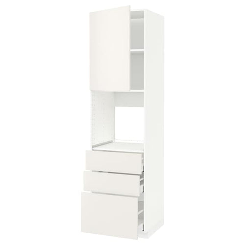 METOD / MAXIMERA - High cab f oven w door/3 drawers, white/Veddinge white, 60x60x220 cm