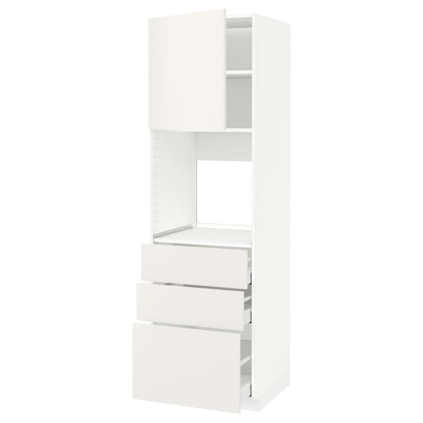 Ikea METOD / MAXIMERA - High cab f oven w door/3 drawers, white/Veddinge white , 60x60x200 cm