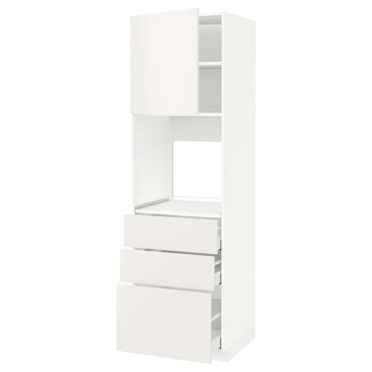 Ikea METOD / MAXIMERA - High cab f oven w door/3 drawers, white/Veddinge white , 60x60x200 cm