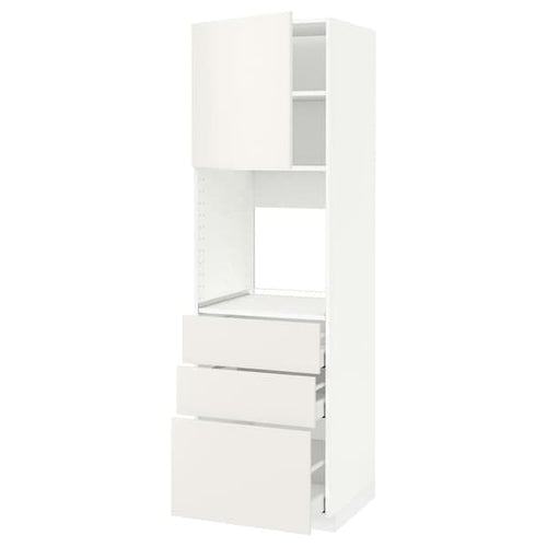 METOD / MAXIMERA - High cab f oven w door/3 drawers, white/Veddinge white , 60x60x200 cm