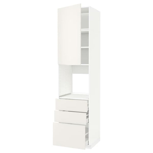 METOD / MAXIMERA - High cab f oven w door/3 drawers, white/Veddinge white, 60x60x240 cm