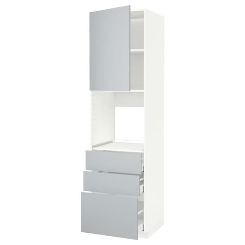 METOD / MAXIMERA - High cab f oven w door/3 drawers, white/Veddinge grey, 60x60x220 cm