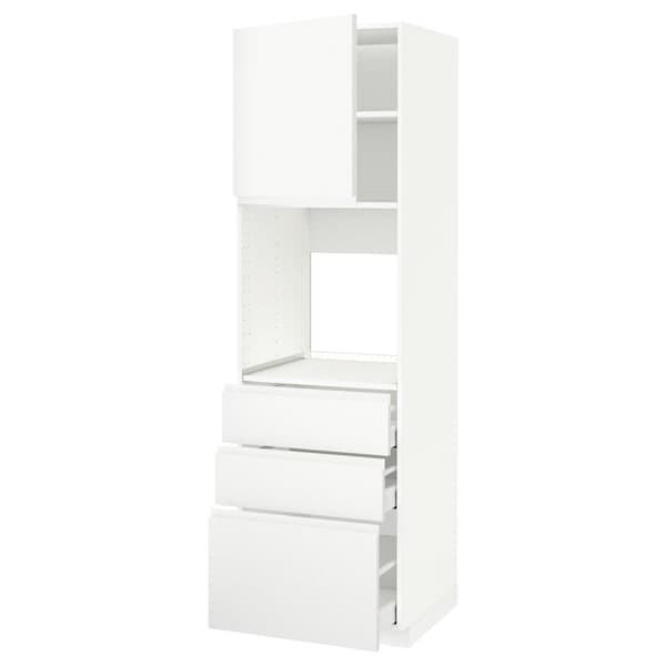 Ikea METOD / MAXIMERA - High cab f oven w door/3 drawers, white/Voxtorp matt white, 60x60x200 cm