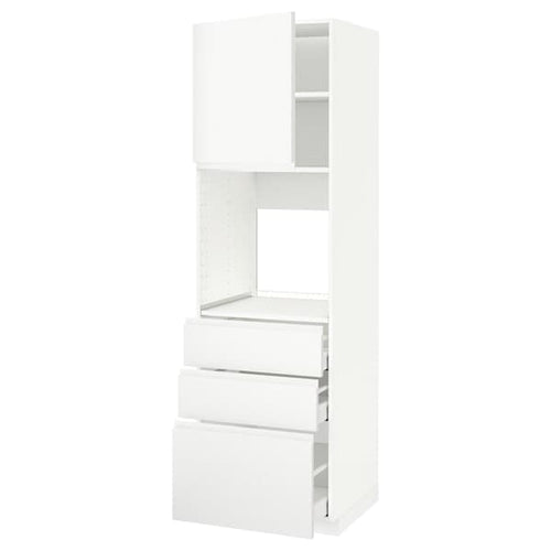 METOD / MAXIMERA - High cab f oven w door/3 drawers, white/Voxtorp matt white, 60x60x200 cm