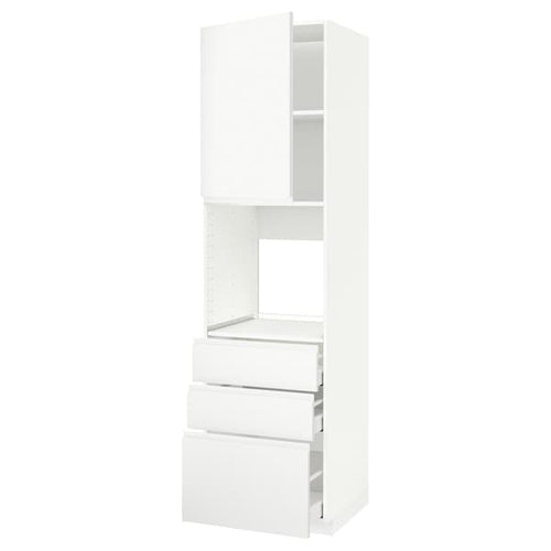 METOD / MAXIMERA - High cab f oven w door/3 drawers, white/Voxtorp matt white, 60x60x220 cm