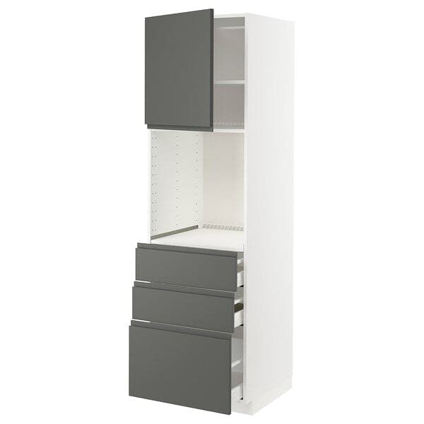 Ikea METOD / MAXIMERA - High cab f oven w door/3 drawers, white/Voxtorp dark grey , 60x60x200 cm