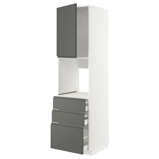 METOD / MAXIMERA - High cab f oven w door/3 drawers, white/Voxtorp dark grey , 60x60x220 cm - best price from Maltashopper.com 49454947
