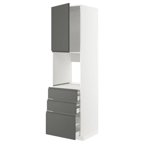 METOD / MAXIMERA - High cab f oven w door/3 drawers, white/Voxtorp dark grey , 60x60x220 cm